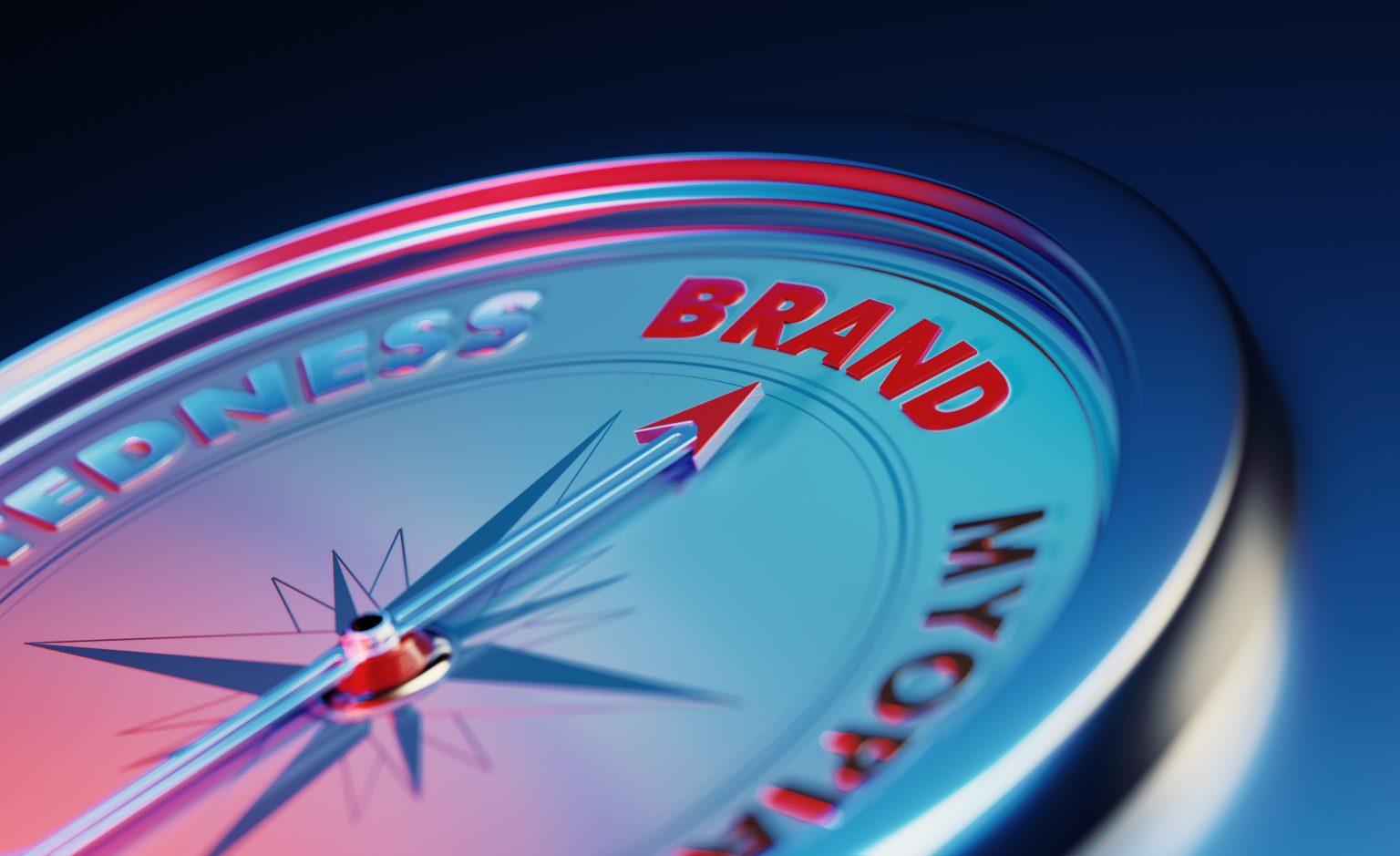 A compass needle pointing at the word brand