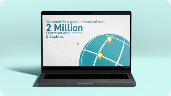A frame from the Chartered Accountants Worldwide brand video on a laptop